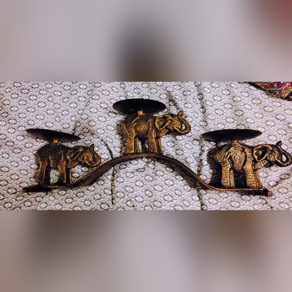 Brass Elephant Scroll Lucky Elephants Pillar Candle Holder